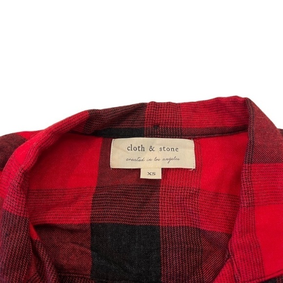 Cloth and Stone Red Plaid Raw Hem Flannel XS - Picture 4 of 9